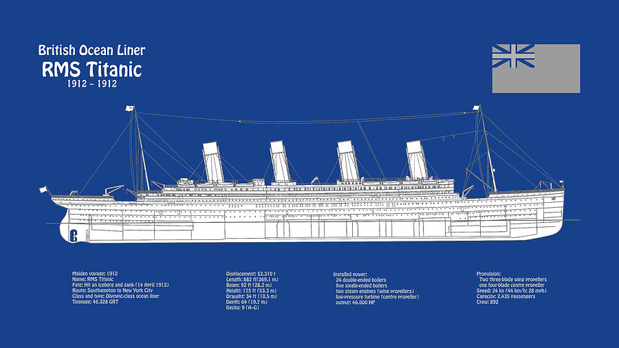 RMS Titanic ship plans. White Star Ocean Liner - ABDpng Digital Art by ...