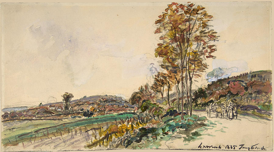 Road near La Cote-Saint-Andre Drawing by Johan Barthold Jongkind