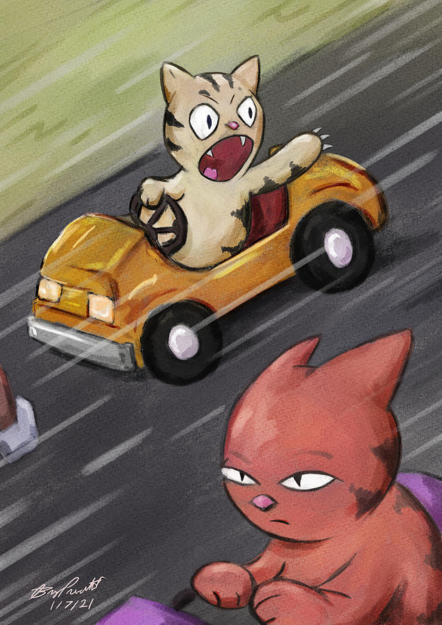 Cat Digital Art - Road Rage, Kitty Style by Bryce Prevatte