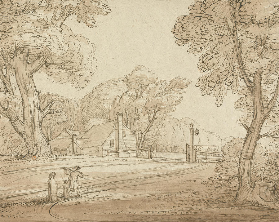 Road Scene in Windsor Forest Drawing by Benjamin West