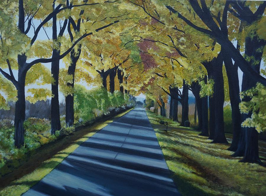 Road to Grandmas Fall Painting by Elissa Ewald