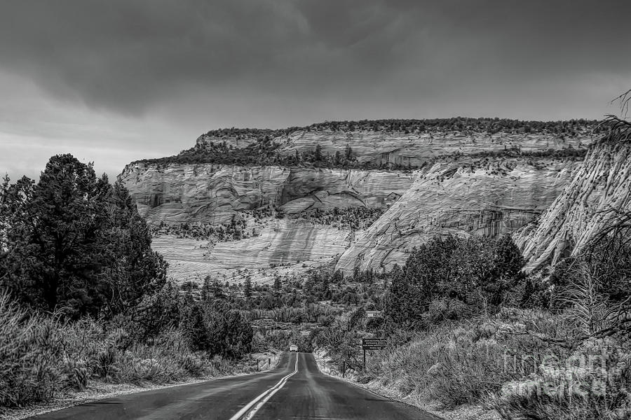 Road to Zion National Park BW Photograph by Chuck Kuhn
