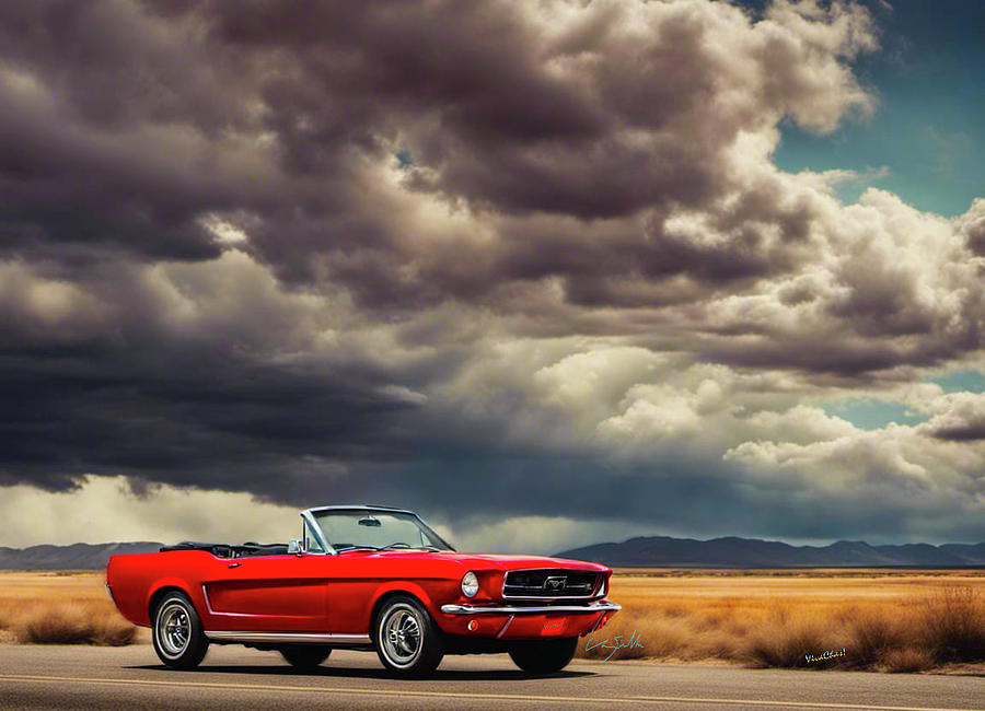 Road Trip Red Mustang Convertible Snap Digital Art by Chas Sinklier