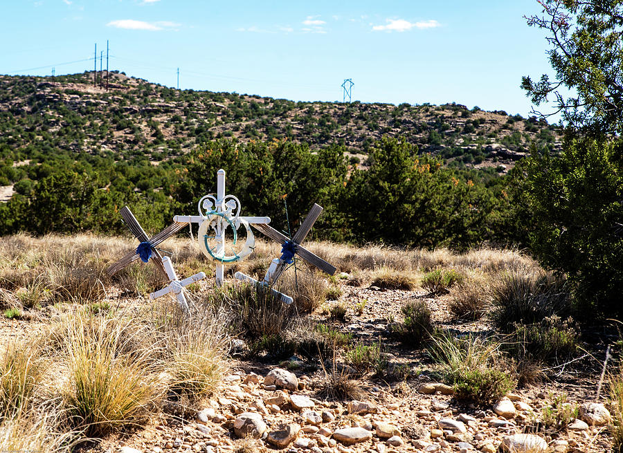 Roadside Memorial with Five Crosses Photograph by Tom Cochran