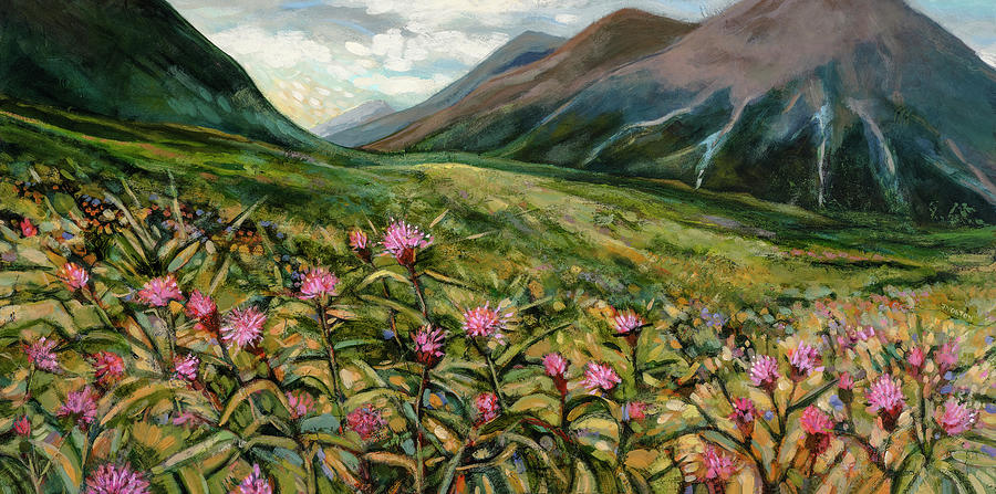 Landscape Painting - Roadside Thistles in Glencoe Scotland by Jen Norton