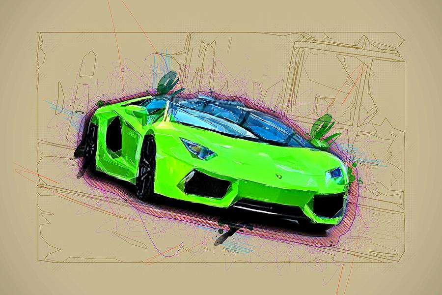 Roadster Green Lamborghini Aventador Mixed Media by Ola Kunde - Fine ...