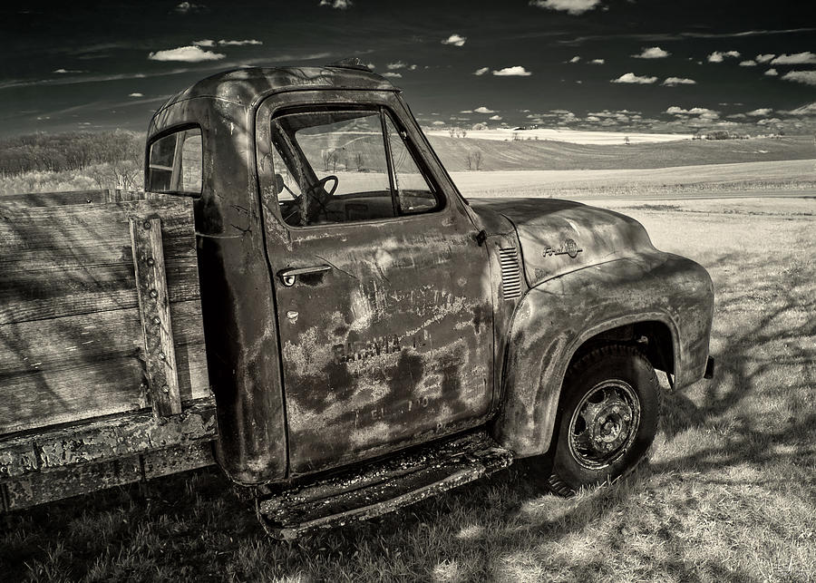 Patina Perfection #2 of 4 - 1955 Ford F350 in a scenic rural Wisconsin farmscape - infrared Photograph by Peter Herman