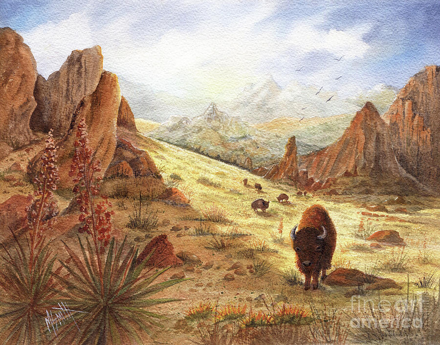 Roaming Buffalo Painting by Marilyn Smith