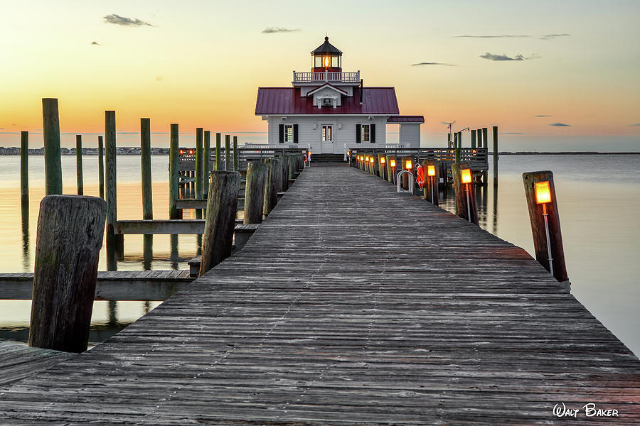 Lamp Photograph - Roanoke Marshes Lighthouse at Dawn by Walt Baker