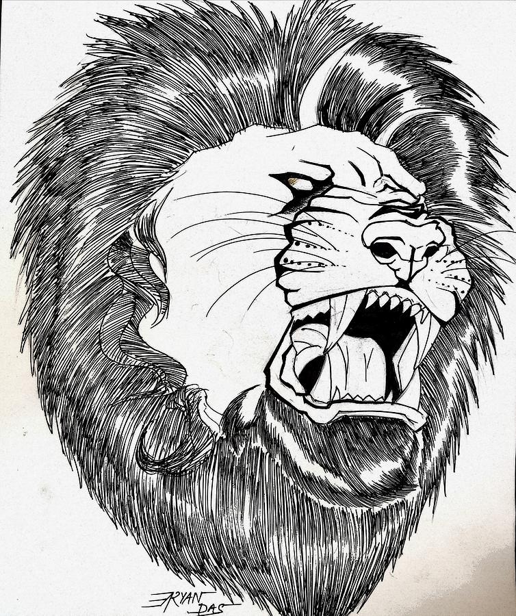 lion roar front view drawing