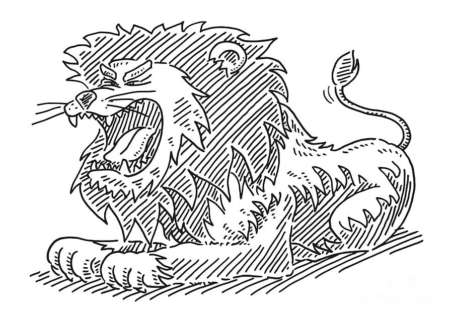 Roaring Lion Cartoon Animal Drawing Drawing by Frank Ramspott - Pixels