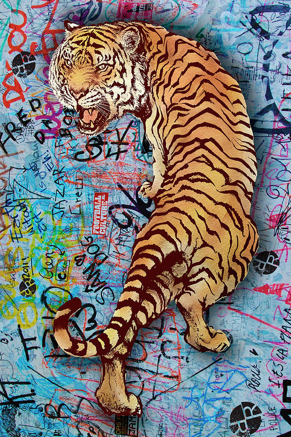 Roaring Tiger Graffiti Lion Painting by Tony Rubino
