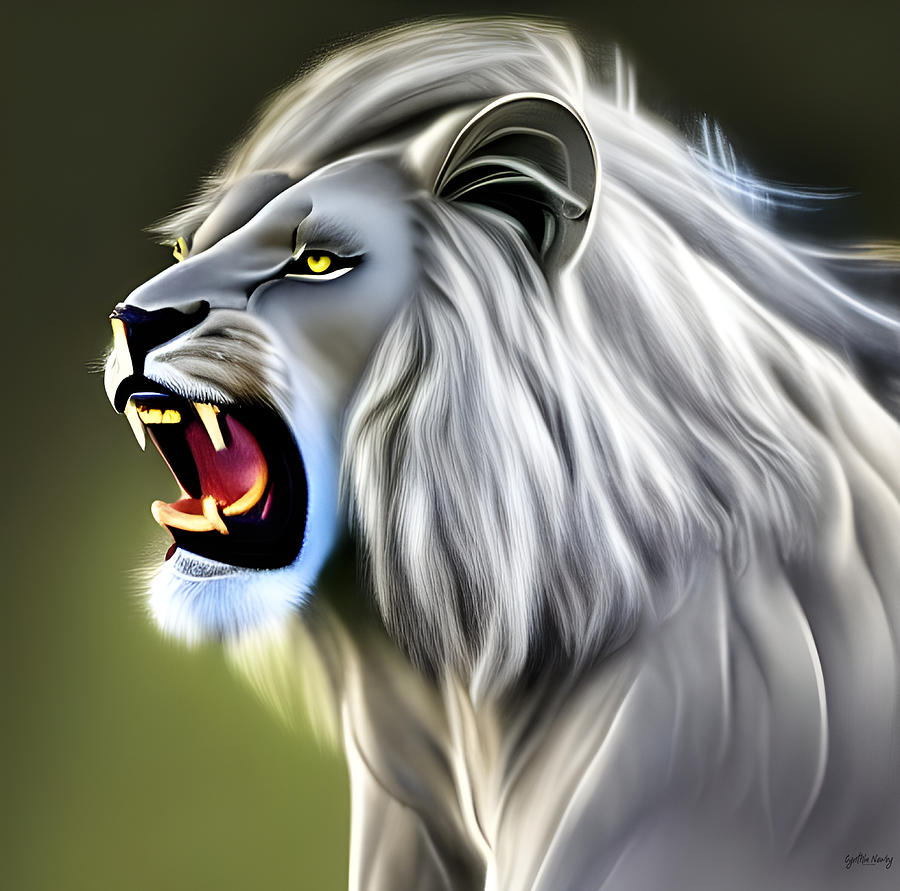 Roaring White Lion Digital Art by Cindys Creative Corner