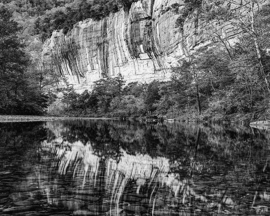 Roark Bluff River Reflections - Black and White Photograph by Gregory Ballos
