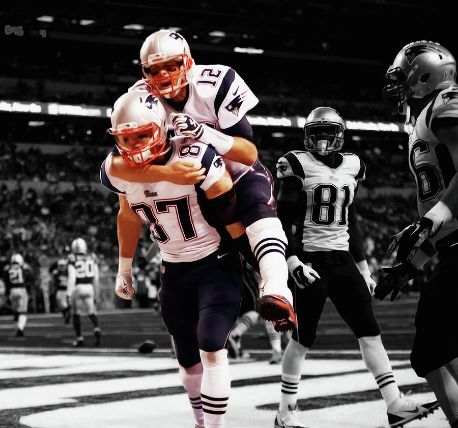 Rob Gronkowski and Tom Brady Piggy Back Ride Mixed Media by Brian Reaves