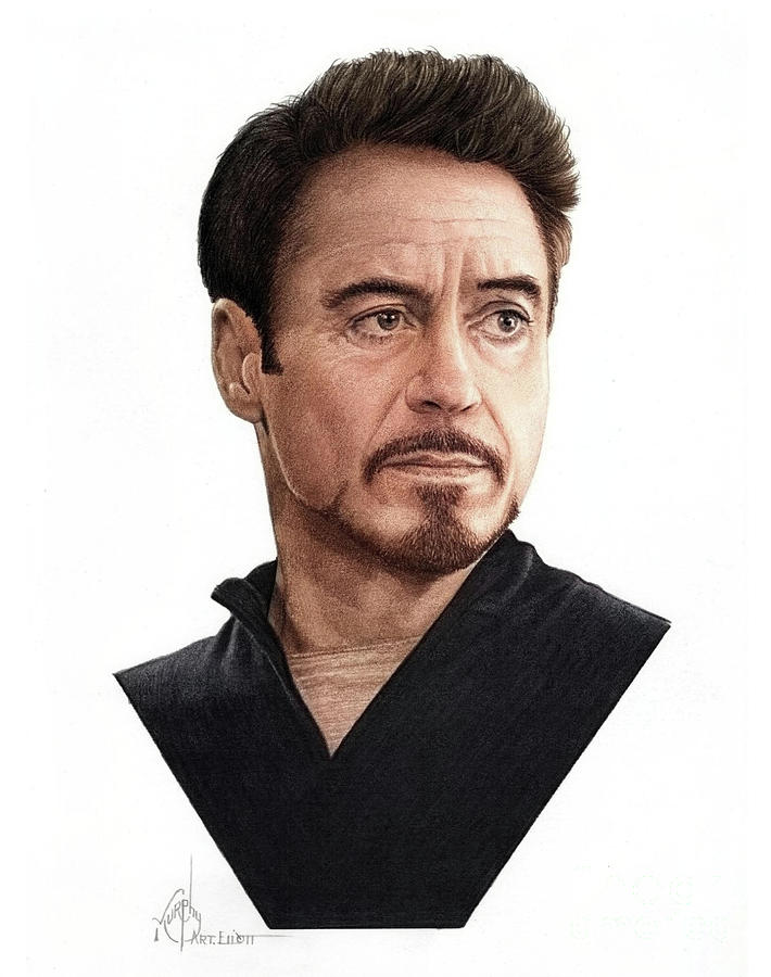 Iron Man Drawing - Robert Downey Jr. by Murphy Elliott