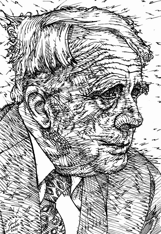 Robert Frost Drawing - ROBERT FROST ink portrait 1 by Fabrizio Cassetta