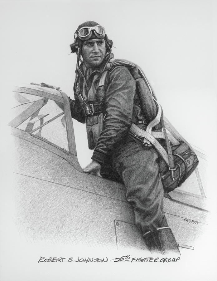Robert S Johnson Fighter Ace Drawing by Wade Meyers - Fine Art America
