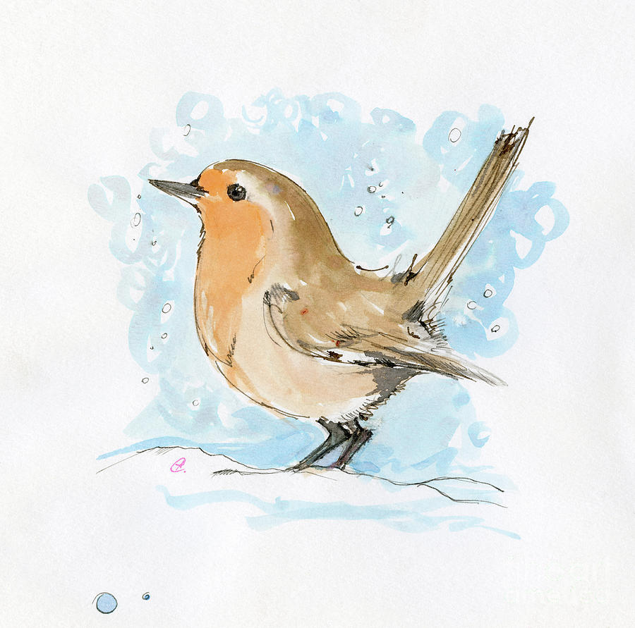 Robin and snow Painting by Ang El