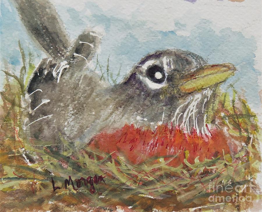 Robin in her Nest Painting by Laurie Morgan