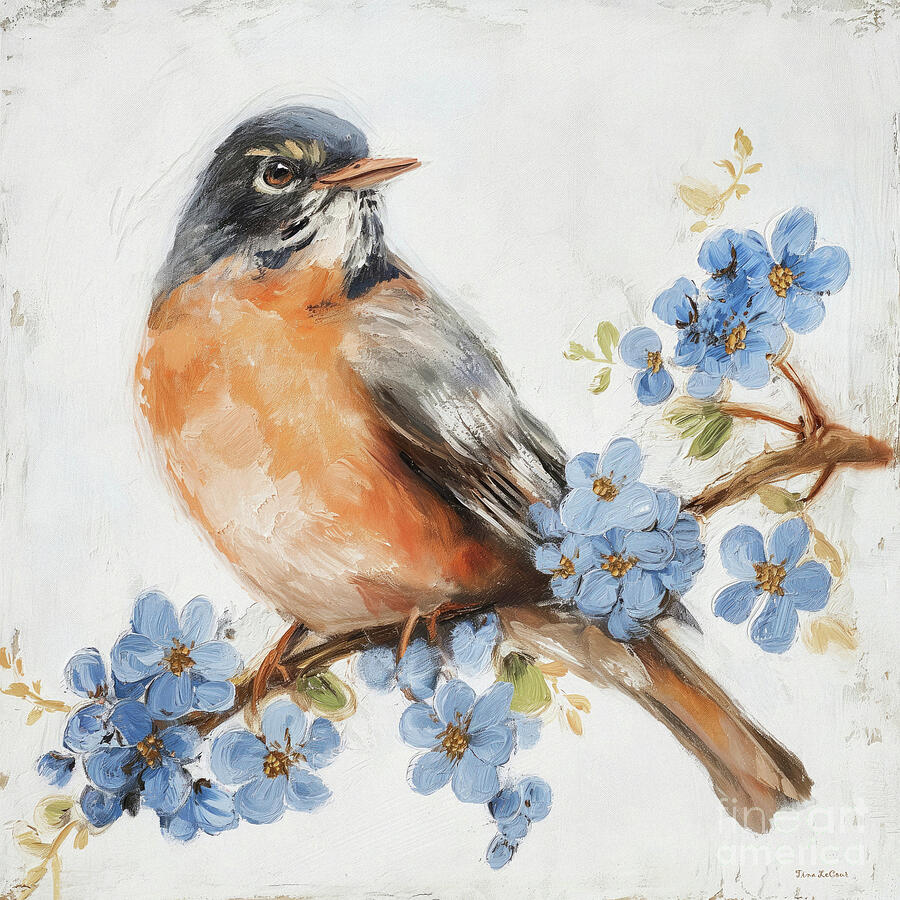 Robin In The Blossoms Painting by Tina LeCour