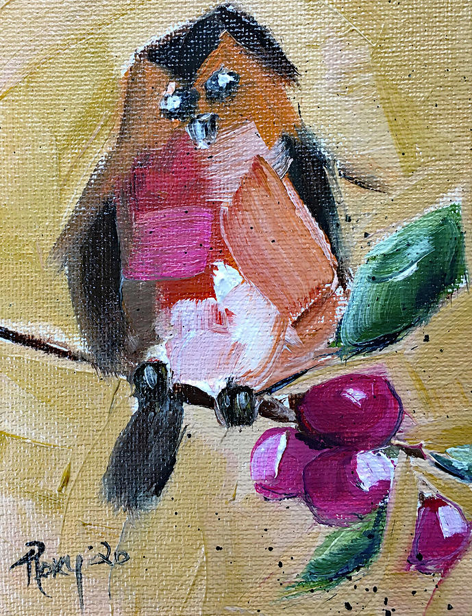 Robin on a Berry Branch Painting by Roxy Rich
