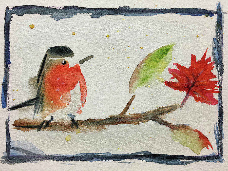 Robin on a Maple Branch Painting by Roxy Rich