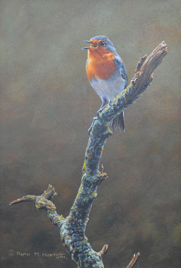 Robin on a Tree Branch Painting by Alan M Hunt