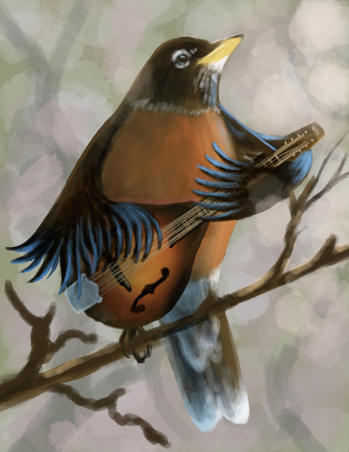 Robin On Mandolin  Digital Art by Larry Whitler