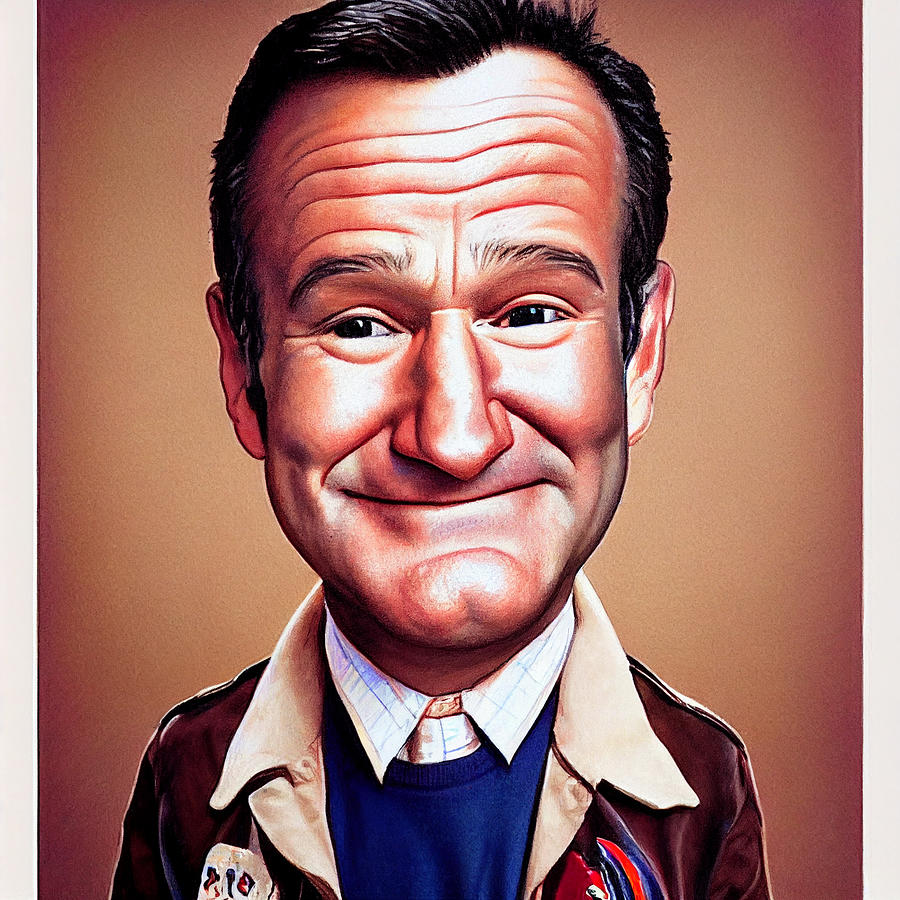 Robin  Williams  Caricature  drawing  Portrait  Exaggerated  fe  64599b004355  e6645d  6457b6  04307 Painting by Celestial Images