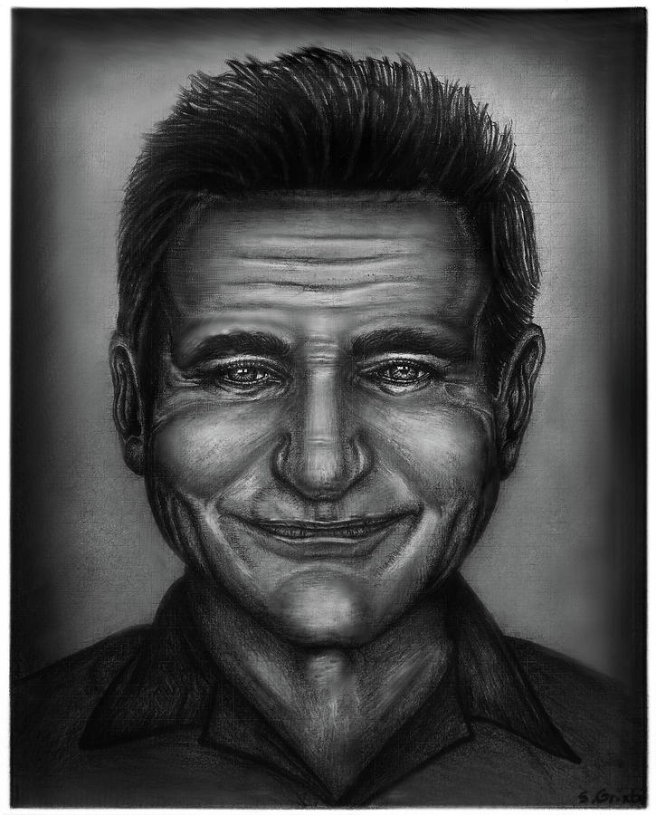 Robin1 Williams pencil portrait Drawing by Stephan Grixti
