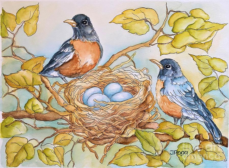 Robins nest Painting by Inese Poga