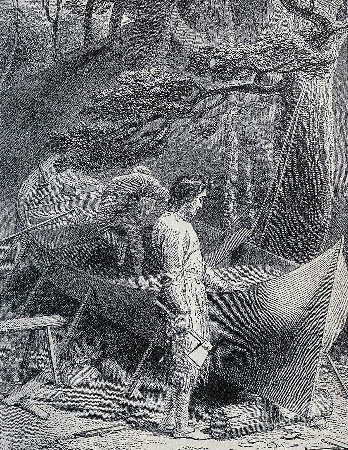 Robinson Crusoe And Friday Make A Boat C3 Drawing By Historic Illustrations Fine Art America