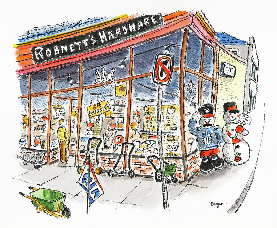 Robnetts Hardware Store Drawing by Mike Bergen