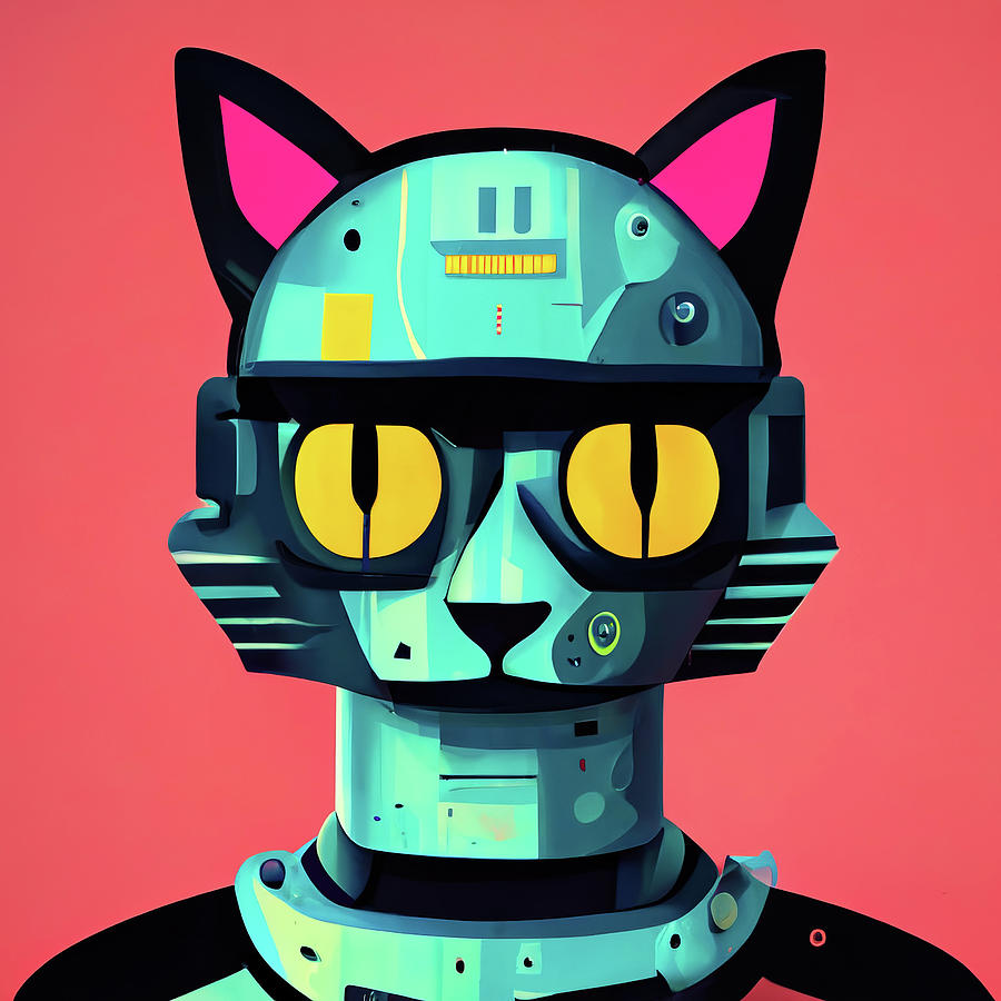Robot Cat Portrait 01 Digital Art by Matthias Hauser