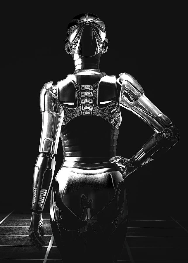 Robot Noir Dark Hallway. Digital Art by Bob Orsillo