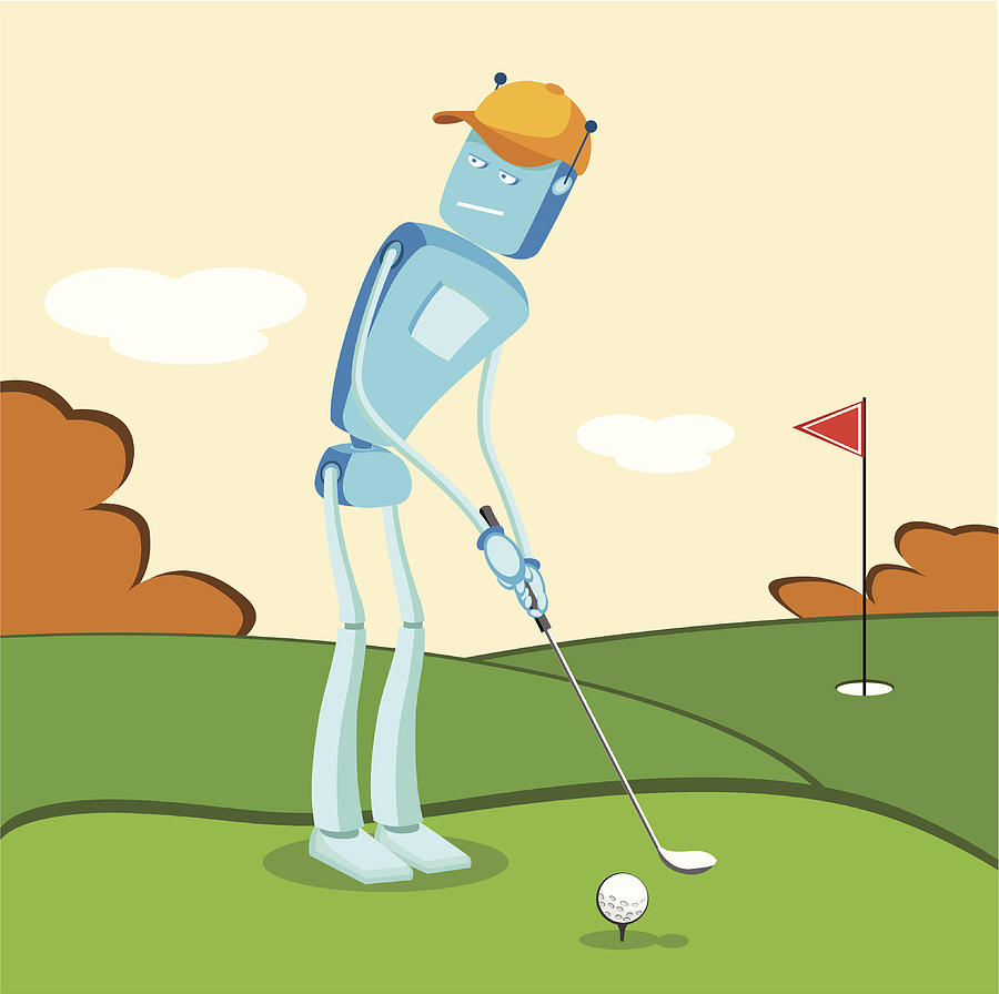 Robot playing golf Drawing by Fanatic Studio