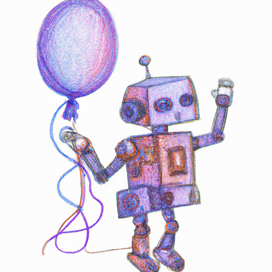Robot With Balloon 2 Drawing