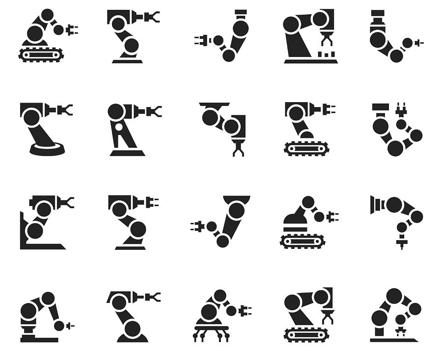 Robotic arm icon set Drawing by DivVector