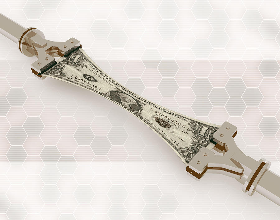 Robotic arms stretching US dollar bill (Digital Enhancement) Drawing by Chad Baker/Thomas Northcut