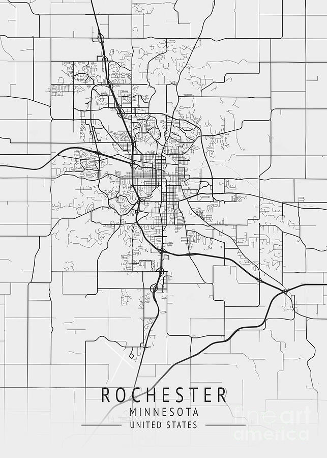 Rochester - Minnesota US Gray City Map Digital Art by Tien Stencil ...