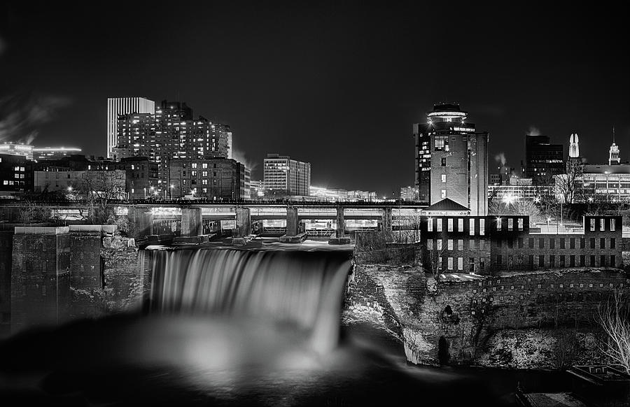 Rochester High Falls Black and White Photograph by JC Findley