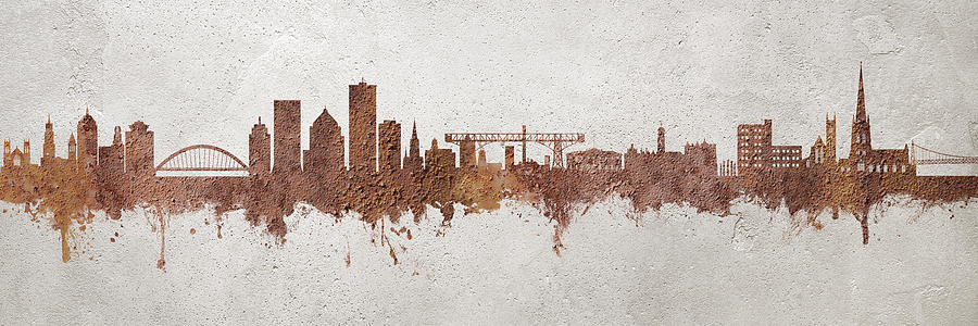 Rochester Skyline Digital Art - Rochester NY and Warrington UK skyline Rust mashup by Michael Tompsett