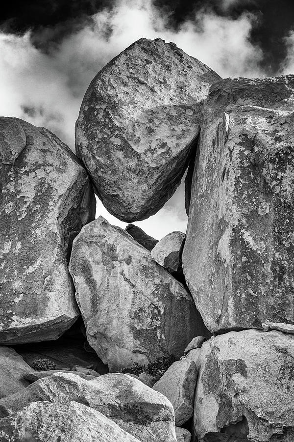 Black And White Photograph - Rock and Hard Place - Joshua Tree NP by Stephen Stookey