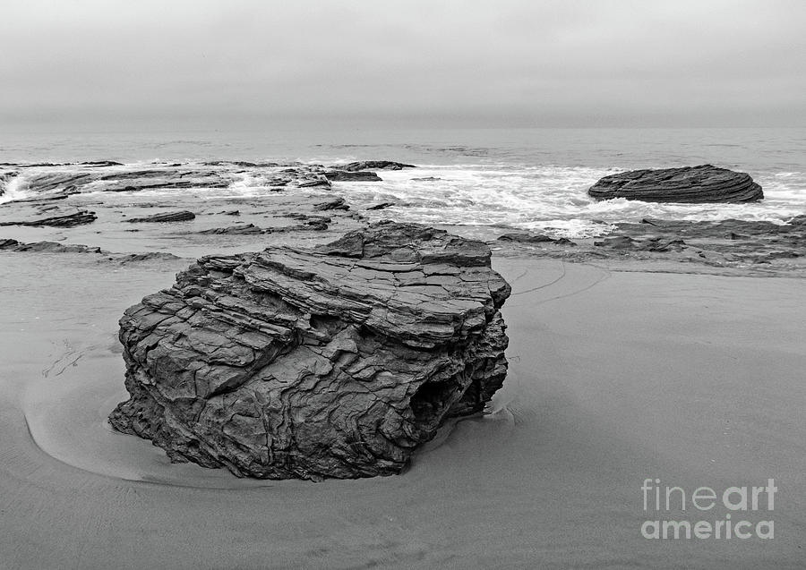 Rock and sand black and white Photograph by Cheryl Del Toro