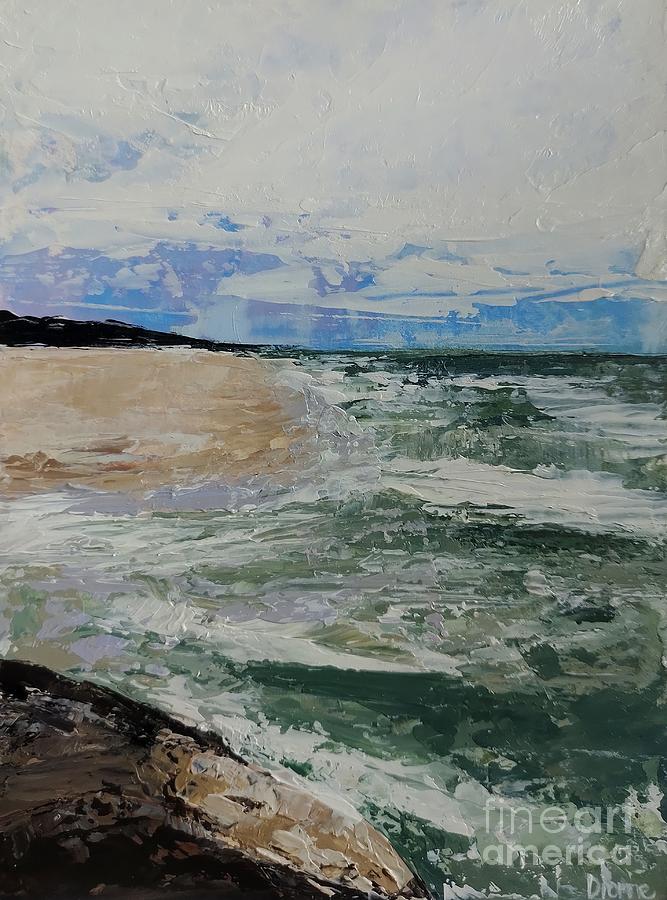 Rock and Waves, Grand Haven Beach Painting by Lisa Dionne