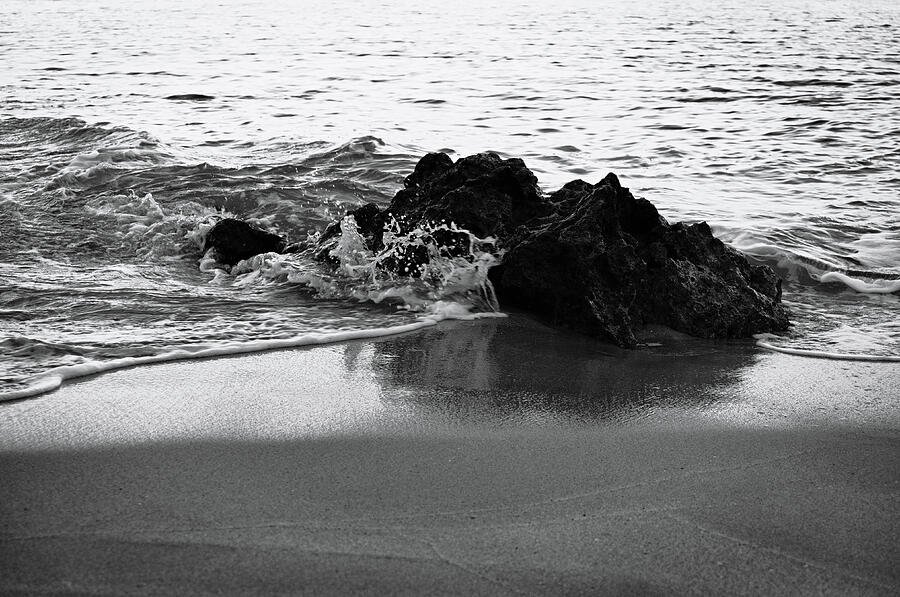 Rock and Waves in Albandeira Beach. Monochrome Photograph by Angelo DeVal