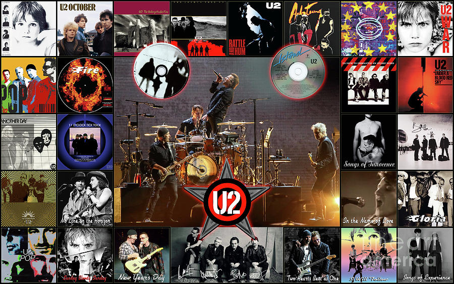 Rock Band U2 Collage - Bono, The Edge, Adam Clayton, Larry - Albums Covers, Best Songs, Concert Show Digital Art by Scott Mendell