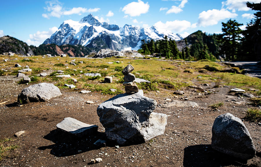 Rock Cairn and Mt Shuksan Photograph by Tom Cochran