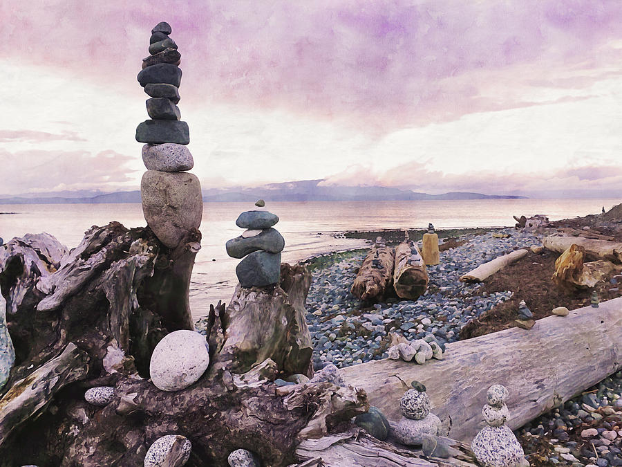 Rock Cairns Tranquility - Parksville British Columbia Photograph by Peggy Collins